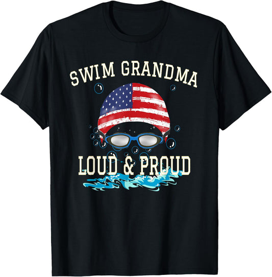 Swim Swimmer Funny Swimming Proud Grandma Goggles Shirt T-Shirt - T-Shirt | Black