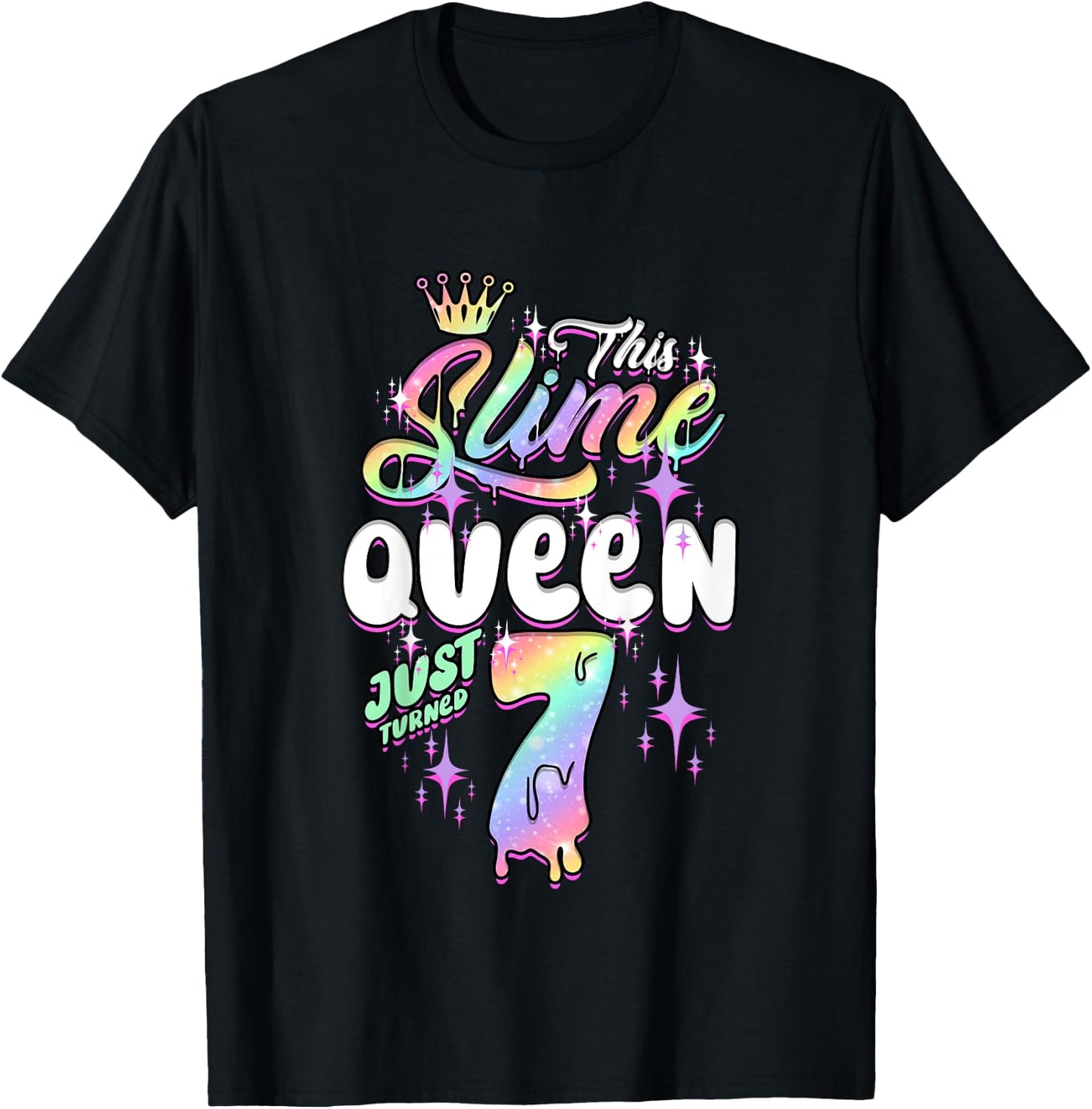 Kids This Slime Queen Just Turned 7 Birthday T-Shirt - T-Shirt | Black