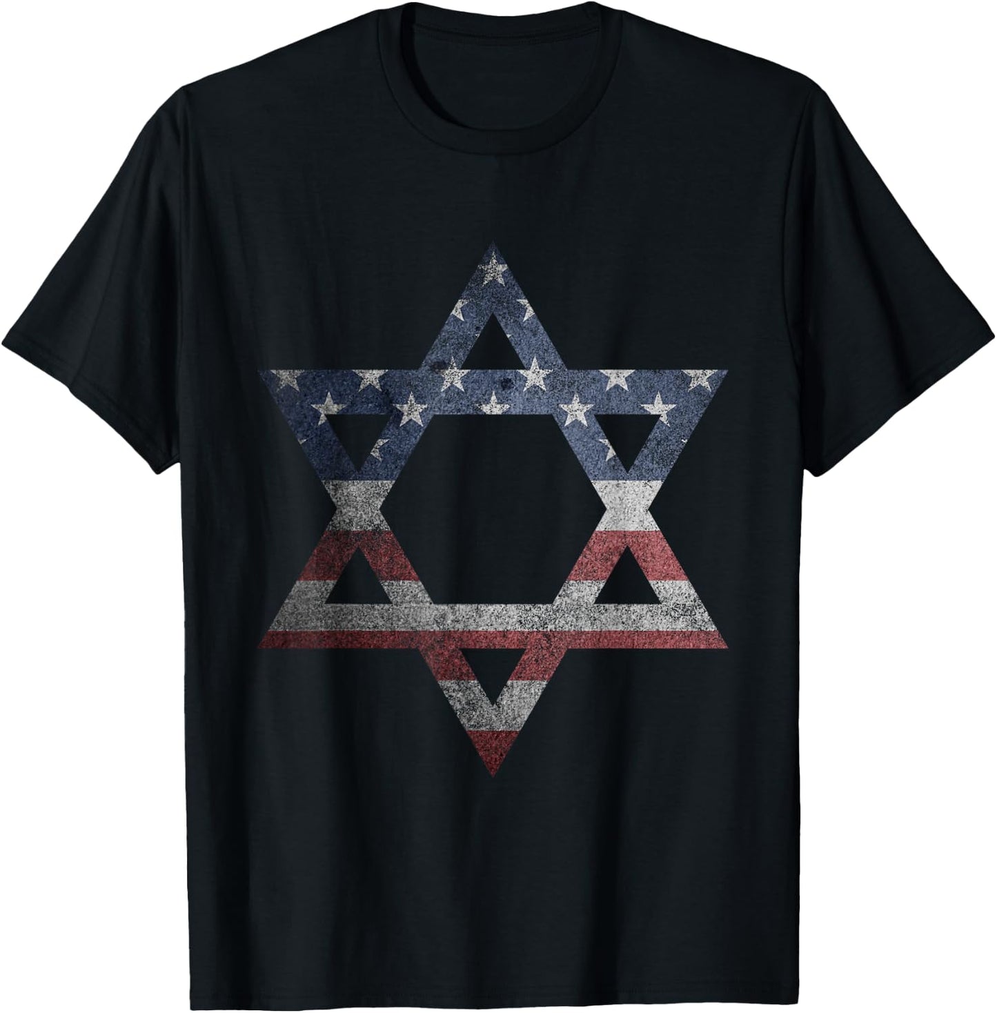 Distressed Star of David Jews Jewish Gifts USA American Flag T-Shirt - T-Shirt | Black