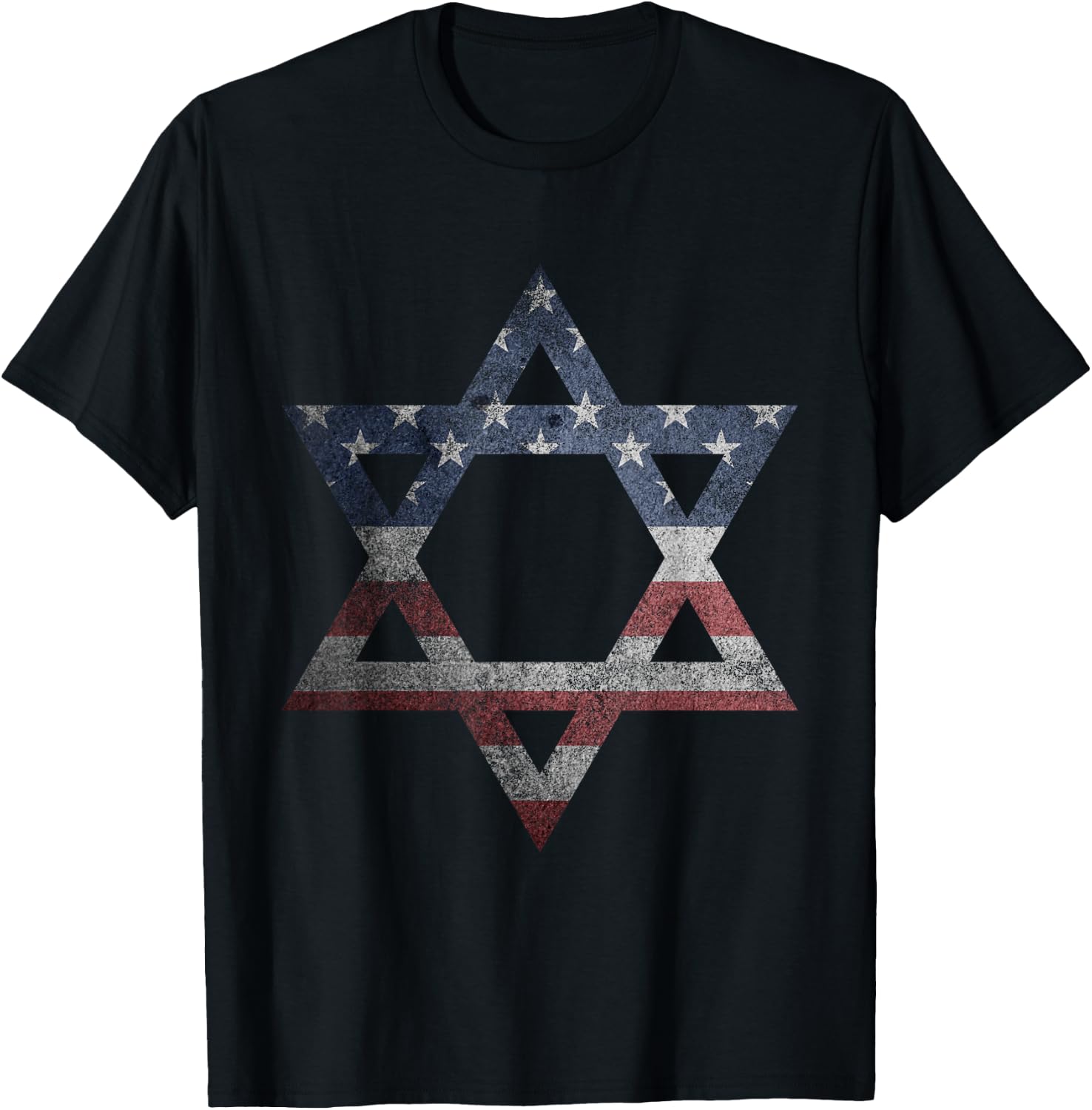 Distressed Star of David Jews Jewish Gifts USA American Flag T-Shirt - T-Shirt | Black