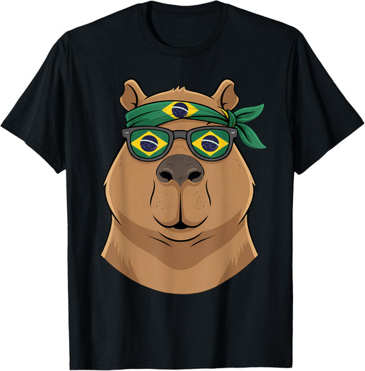 Brazil Flag Capybara Brazilian Roots Brasilian Pride Brasil T-Shirt - T-Shirt | Black