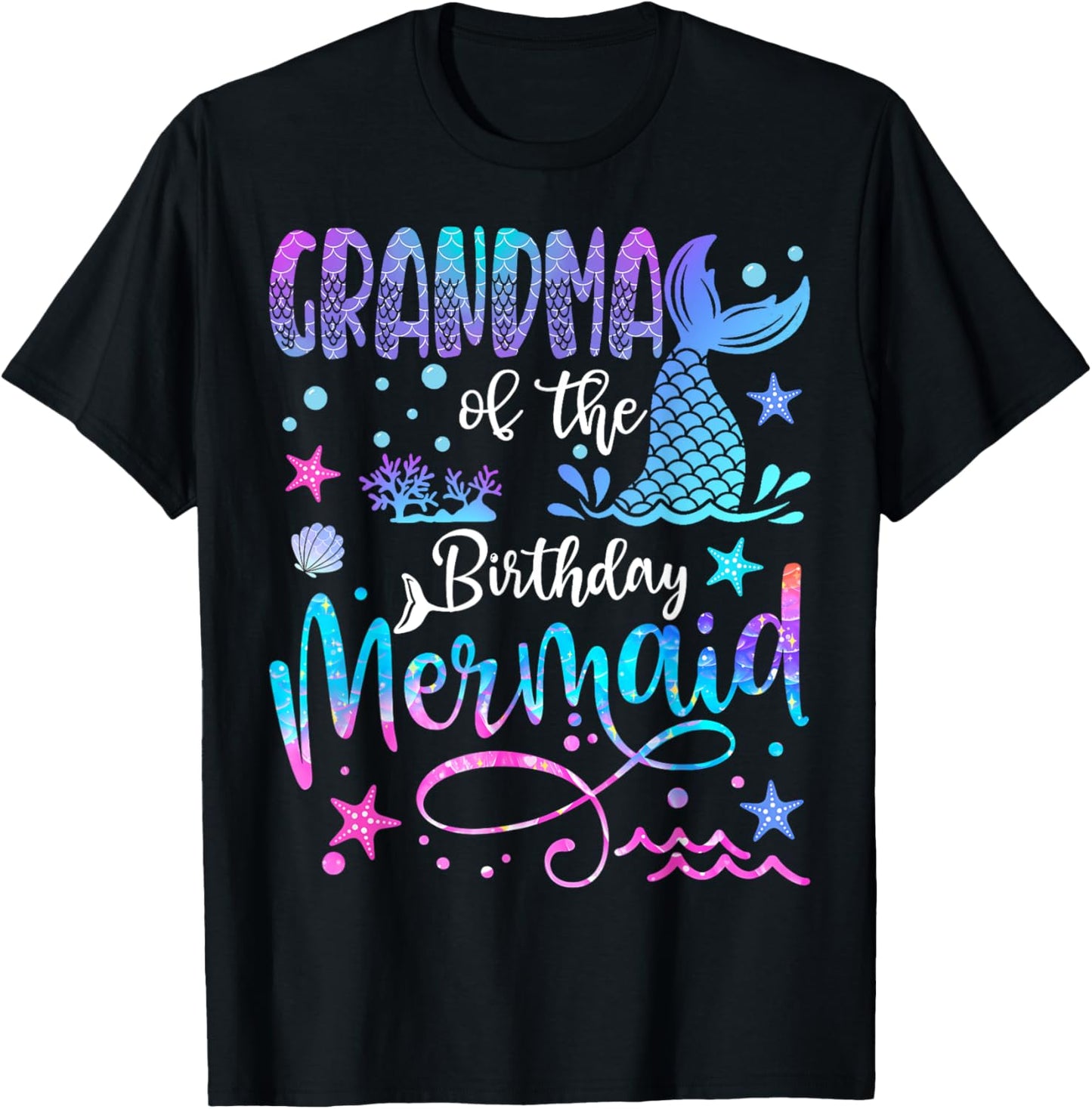 Grandma of The Birthday Mermaid Matching 1St Birthday Girl T-Shirt - T-Shirt | Black