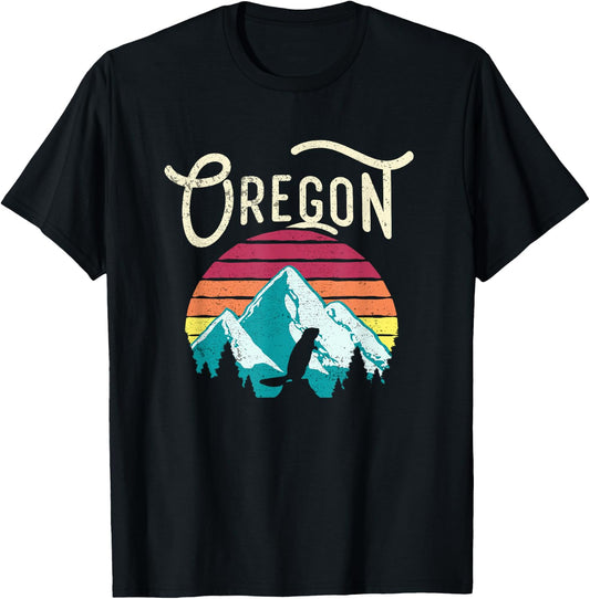 Retro Vintage Oregon OR Mountains Beaver T-Shirt - T-Shirt | Black