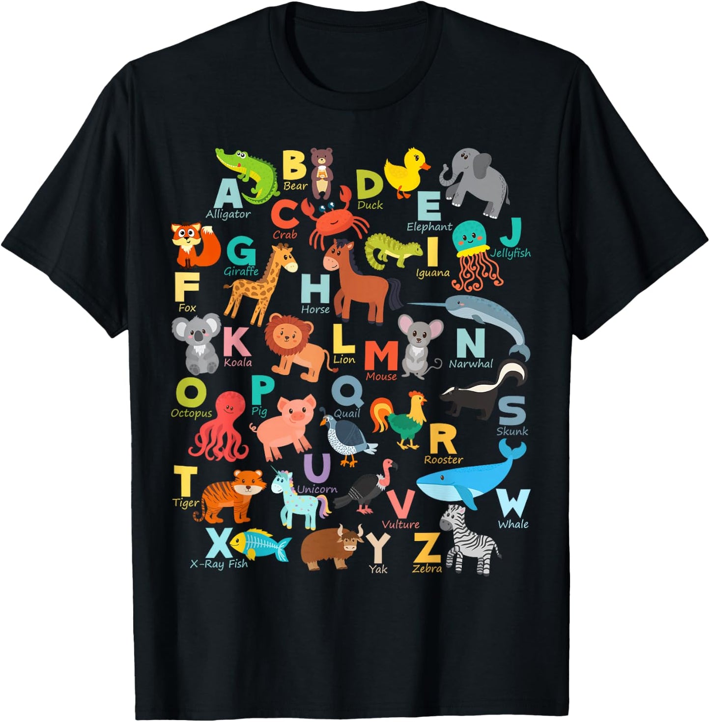 Alphabet Animal ABCs Learning Shirt for Boys, Girls, Adults T-Shirt - T-Shirt | Black
