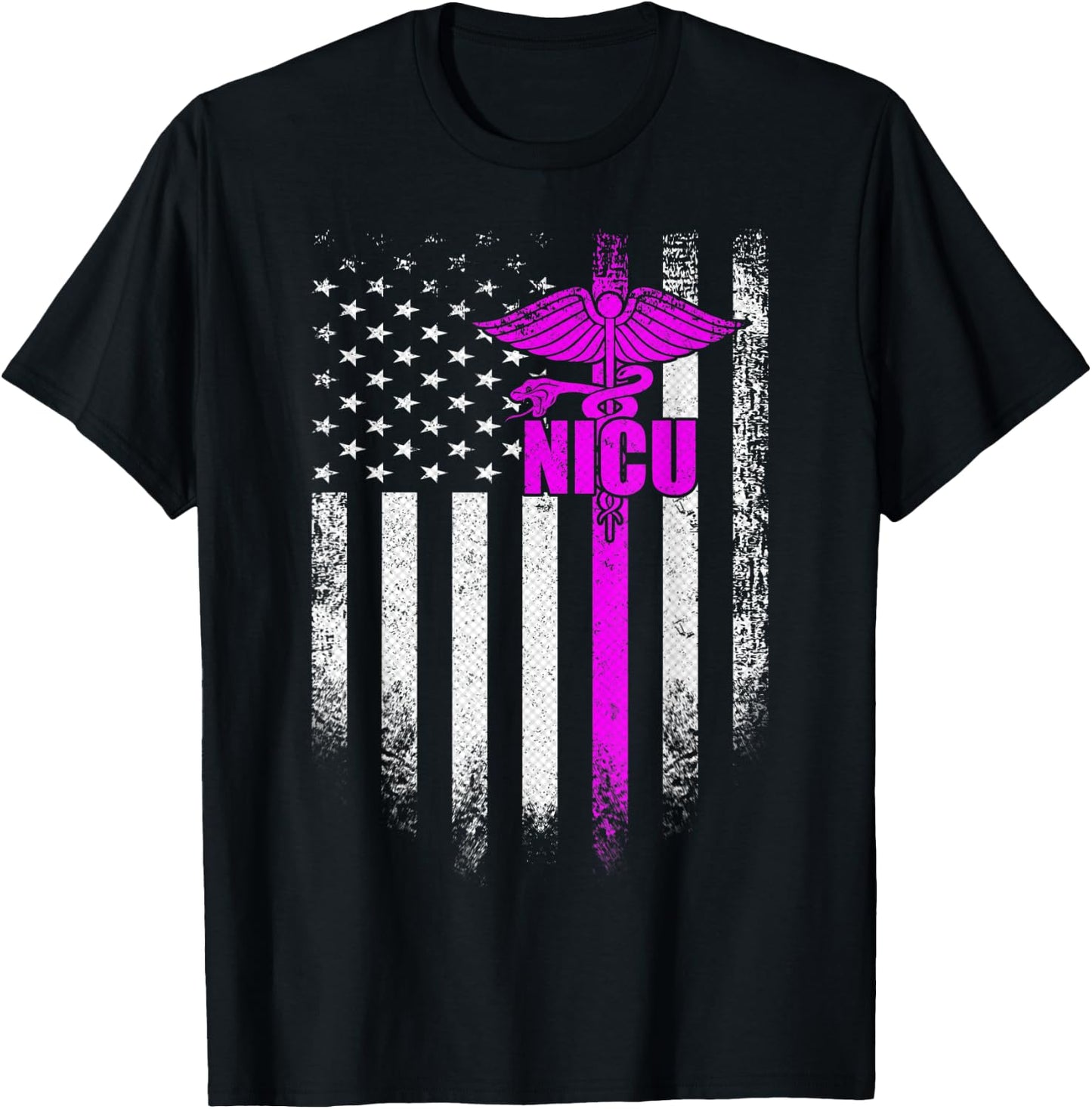 Vintage USA NICU Nurse Distressed American Flag Patriotic Women Men T-Shirt - T-Shirt | Black
