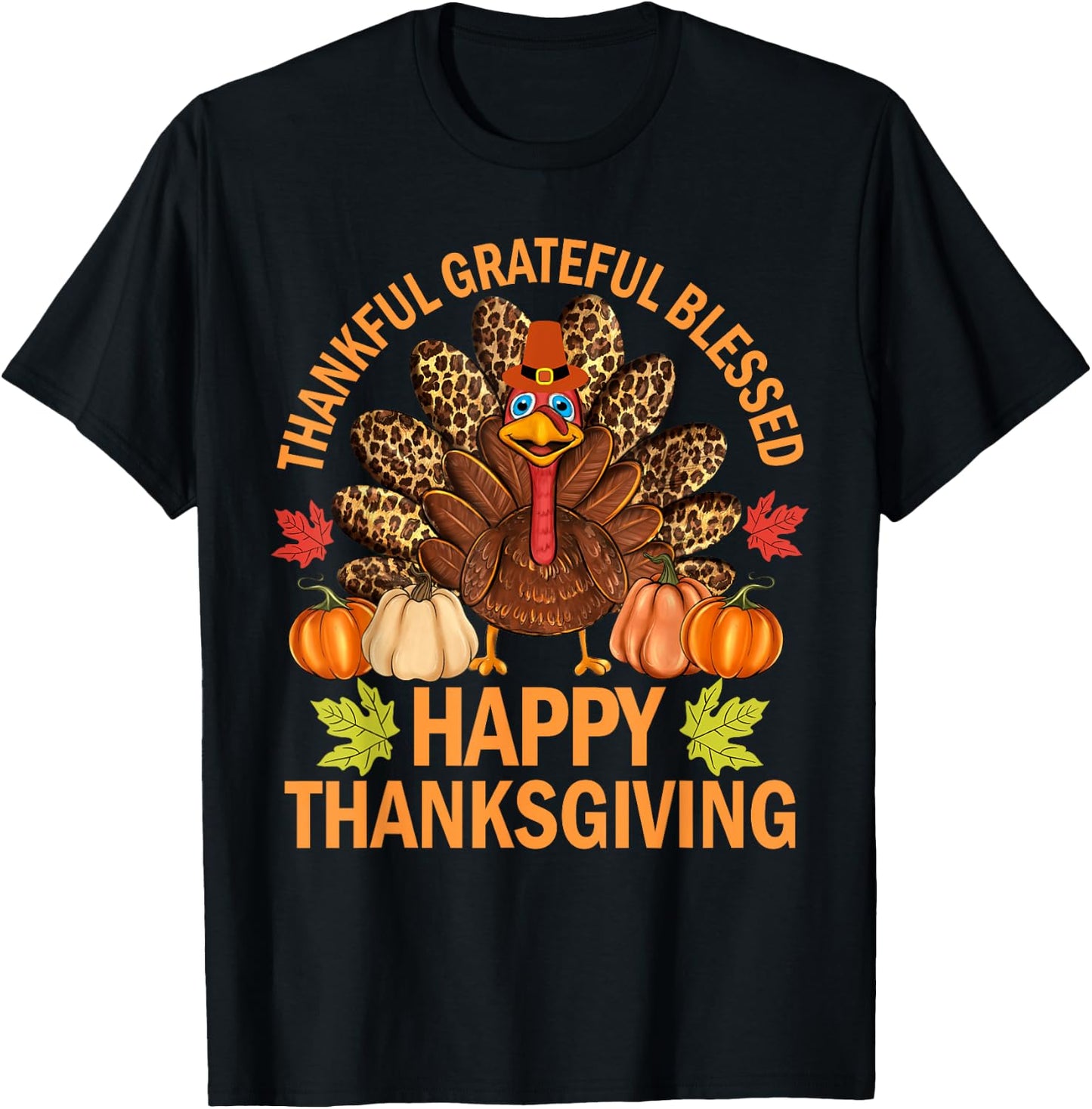 Happy Thanksgiving Funny Turkey Pumpkin Autumn Fall Family T-Shirt - T-Shirt | Black