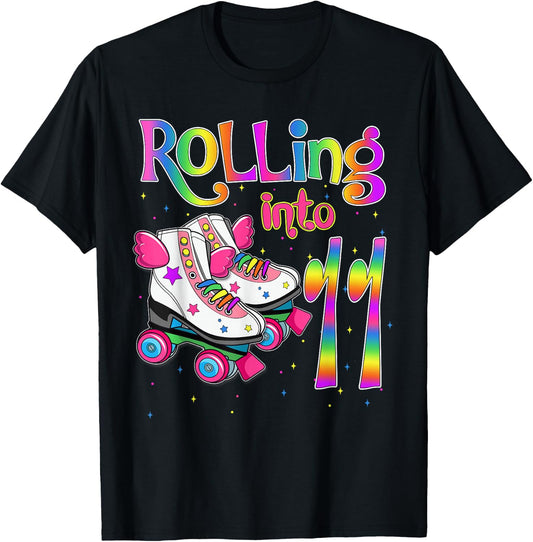 Rolling Into 11 Years Lets Roll I'm Turning 11 Roller Skate T-Shirt - T-Shirt | Black