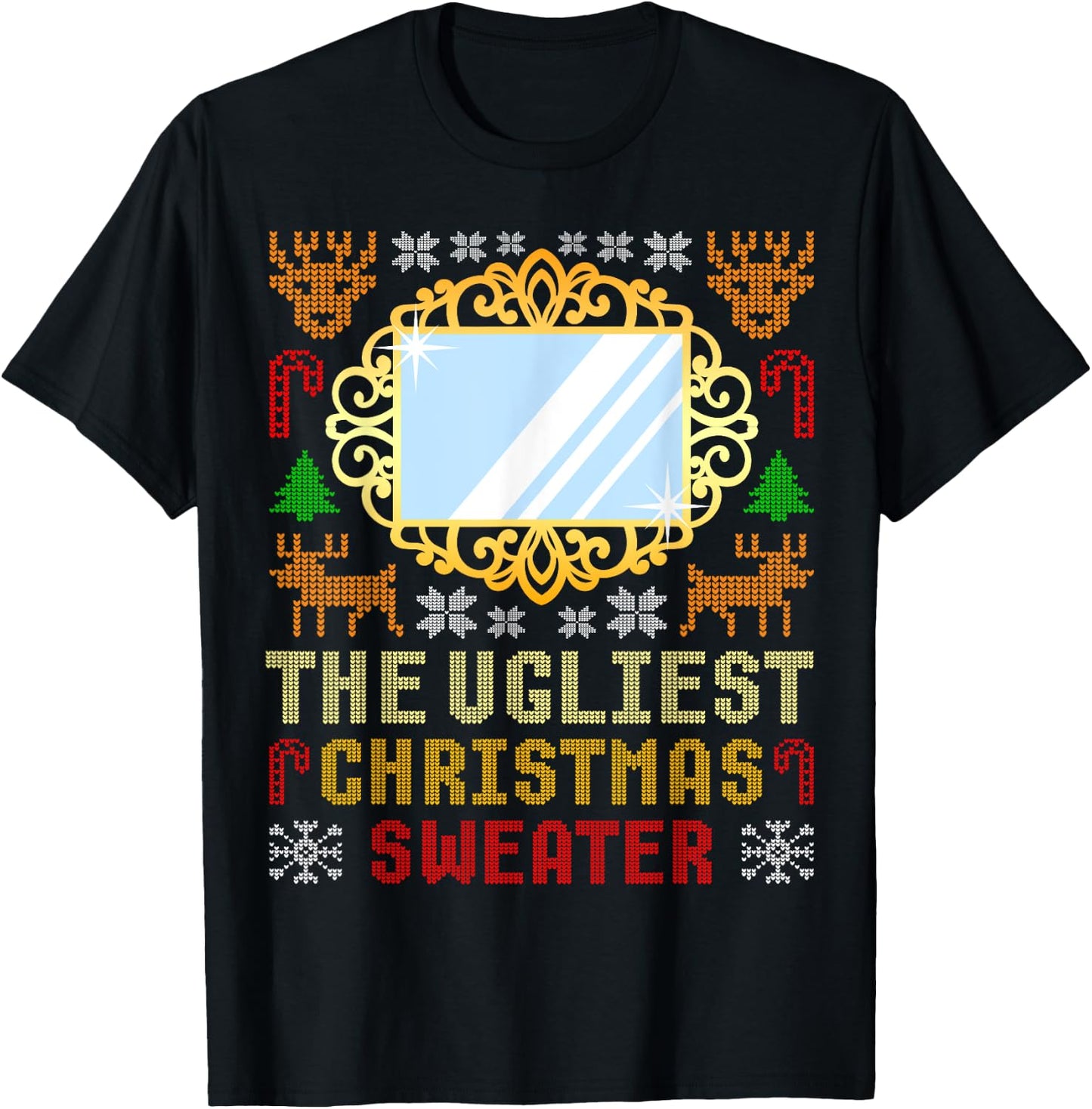 The Ugliest Ugly Christmas Sweater With Mirror Funny Xmas T-Shirt - T-Shirt | Black