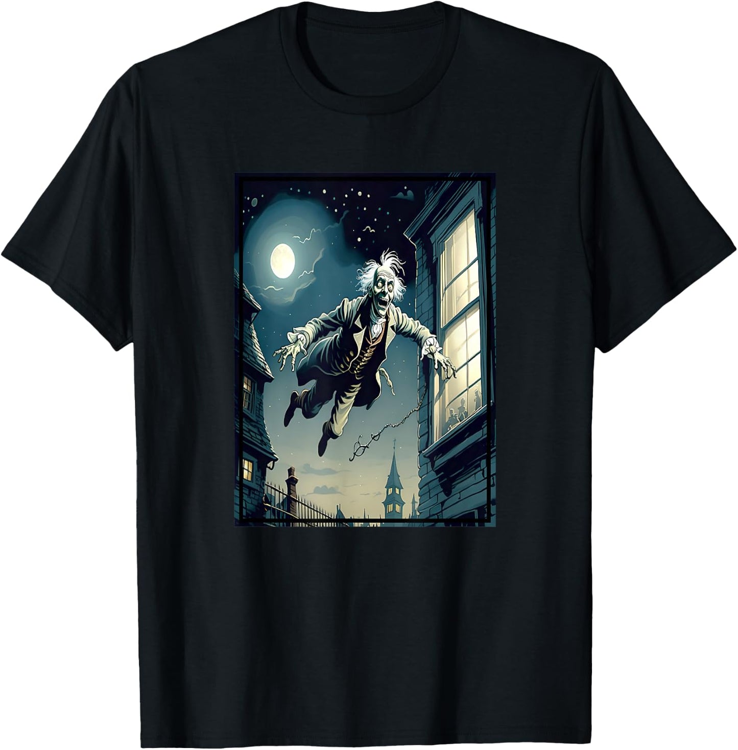 Jacob Marley The Ghost Flying Out The Window T-Shirt - T-Shirt | Black