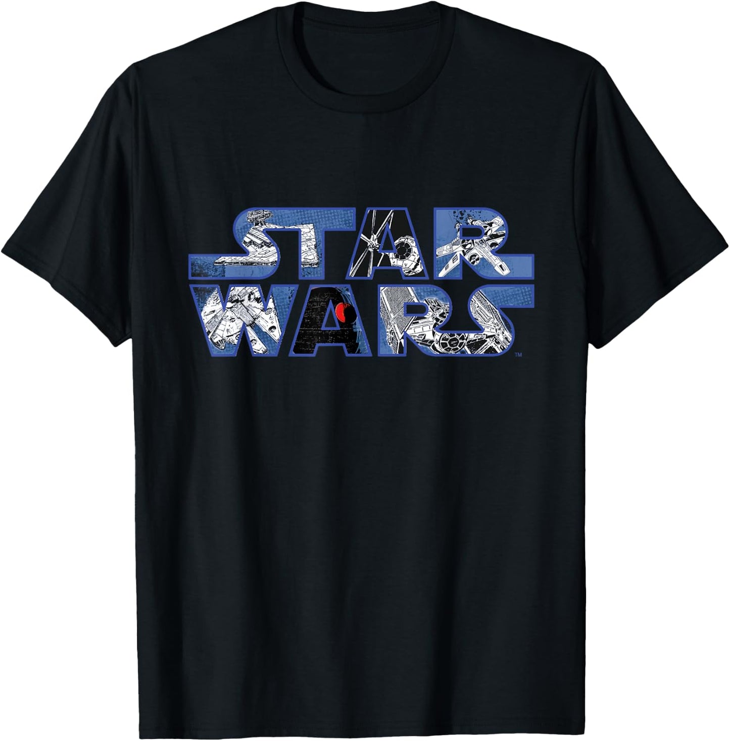 Star Wars Logo Millennium Falcon and Death Star T-Shirt - T-Shirt | Black