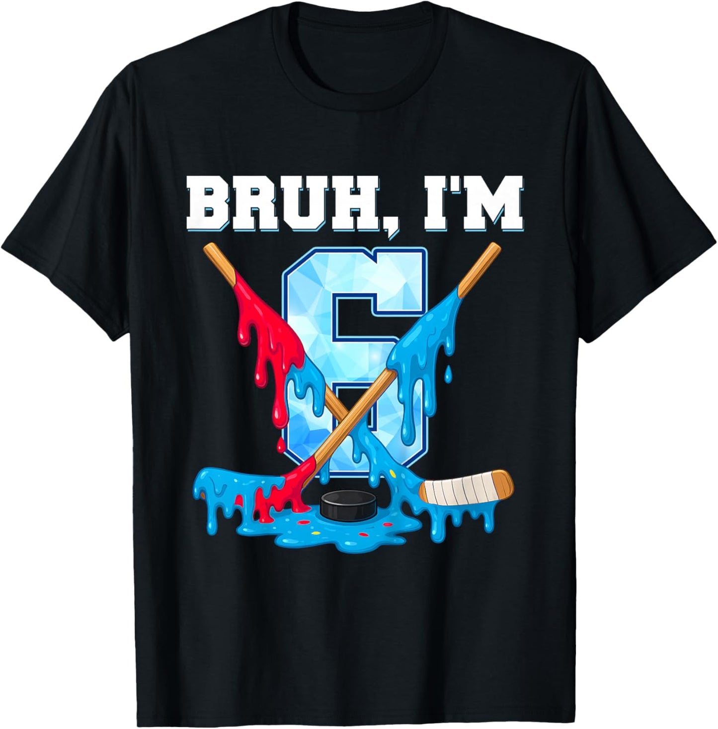 Hockey 6 Years Old Ice Cream Drip Youth 6th Birthday Boys T-Shirt - T-Shirt | Black