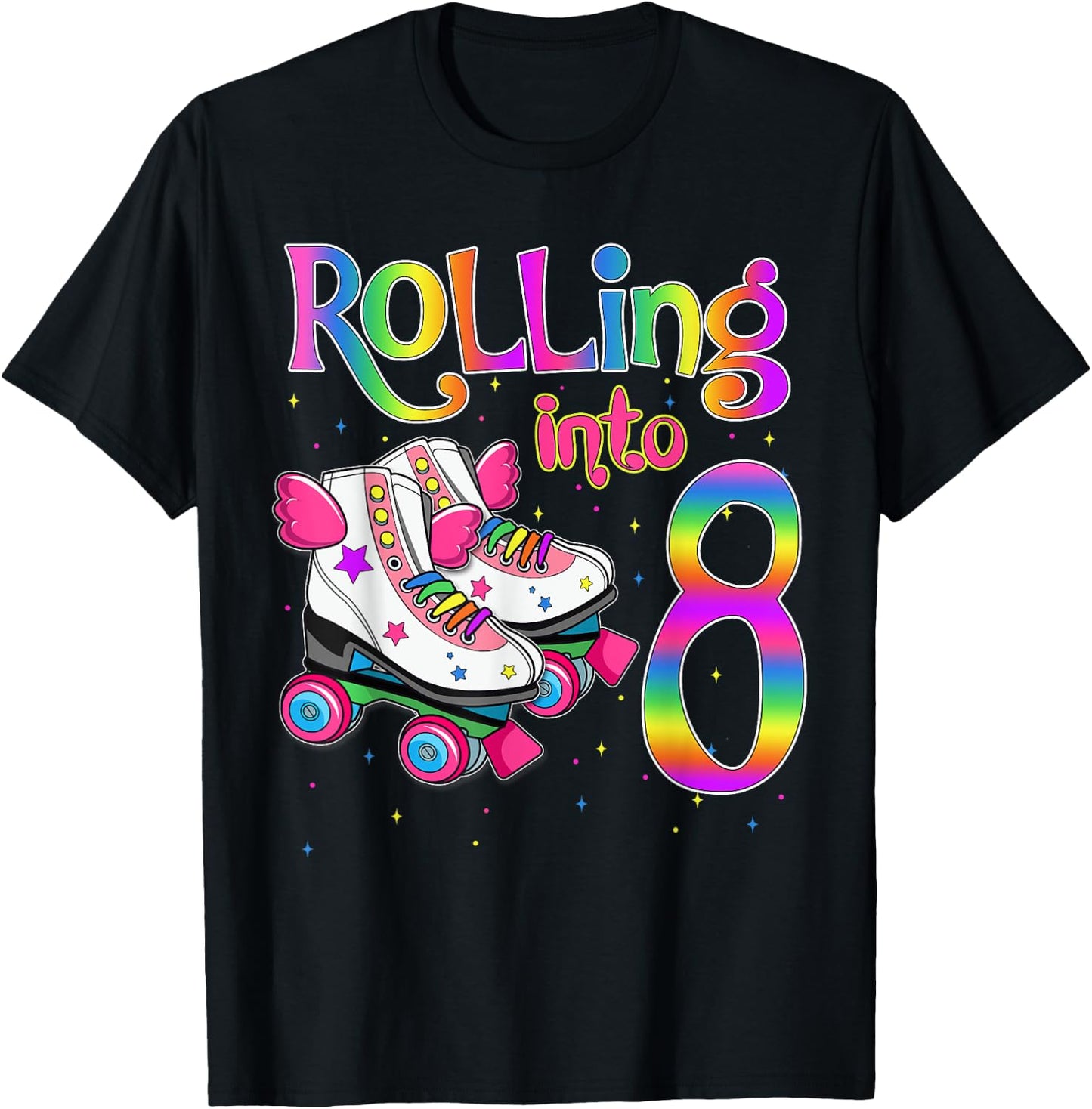 Rolling Into 8 years Let's Roll I'm Turning 8 Roller Skate T-Shirt - T-Shirt | Black