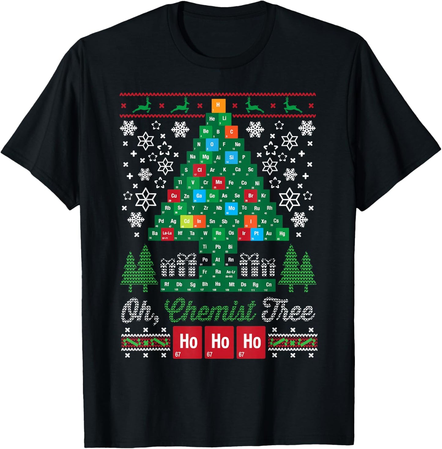 Oh Chemist Tree Merry Christmas Ugly Chemistry T-Shirt - T-Shirt | Black