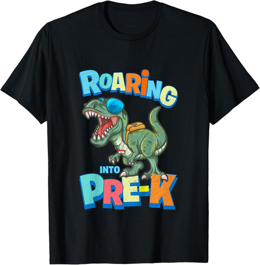 First Day of PRE-K Dinosaur Back to School T Rex Preschool T-Shirt - T-Shirt | Black