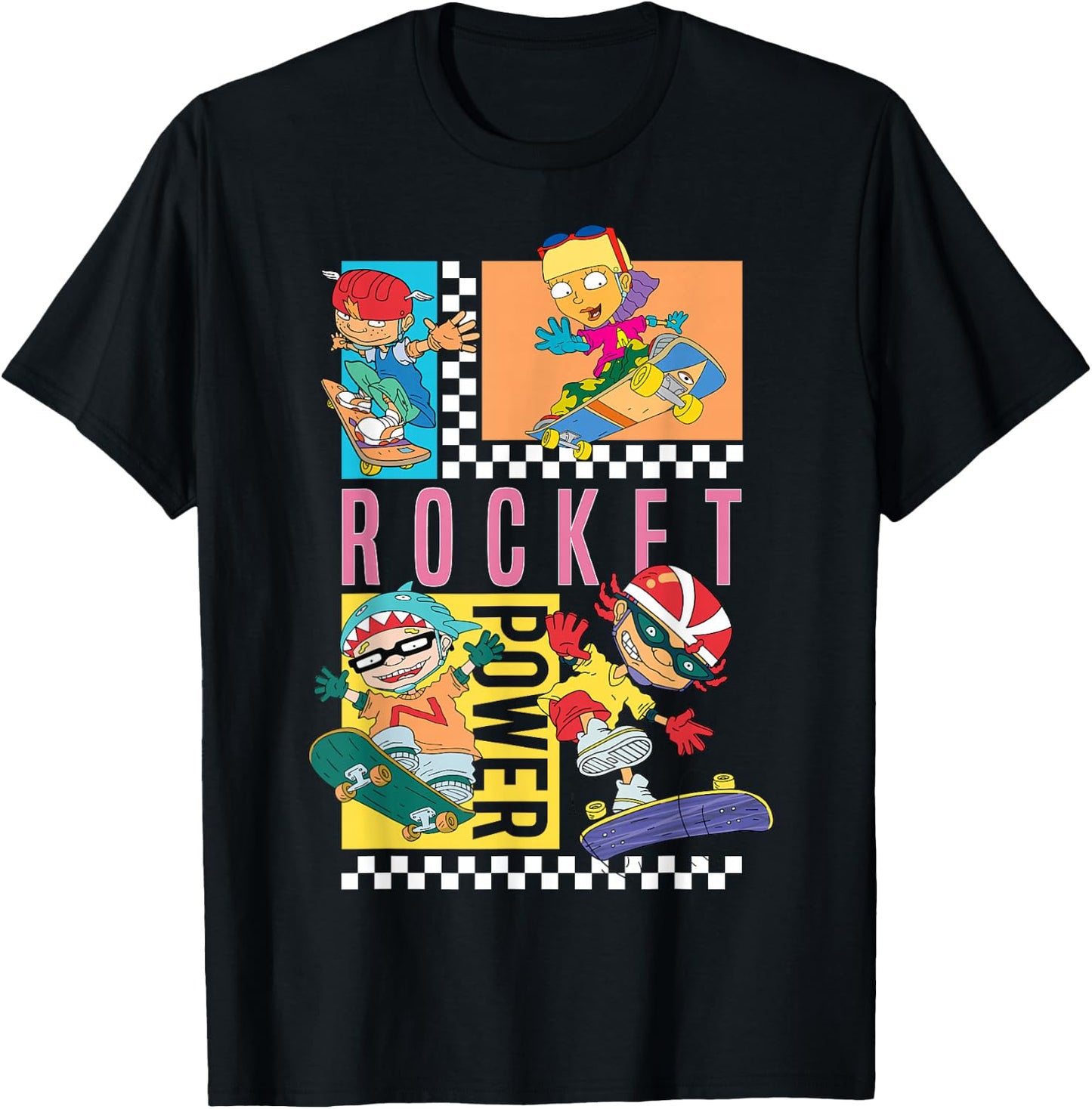 Checkerboard Rocket Power Grid Design T-Shirt - T-Shirt | Black