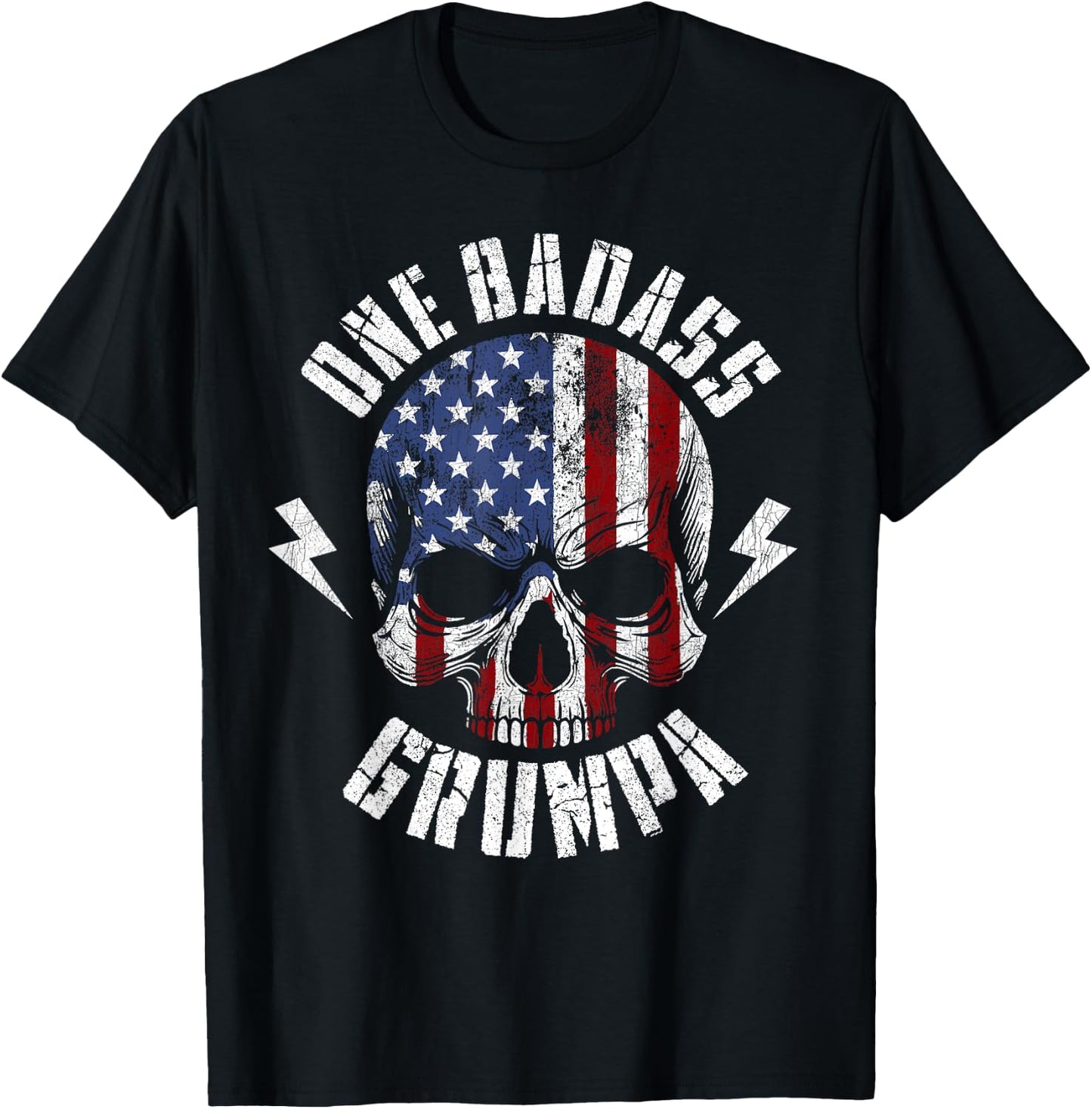 Skull Flag One Badass Grumpa, Fathers Day For Grandfather T-Shirt - T-Shirt | Black