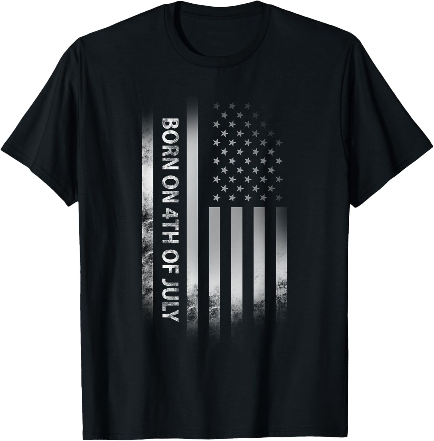 4th of July Birthday American Flag Born on the Fourth T-Shirt - T-Shirt | Black