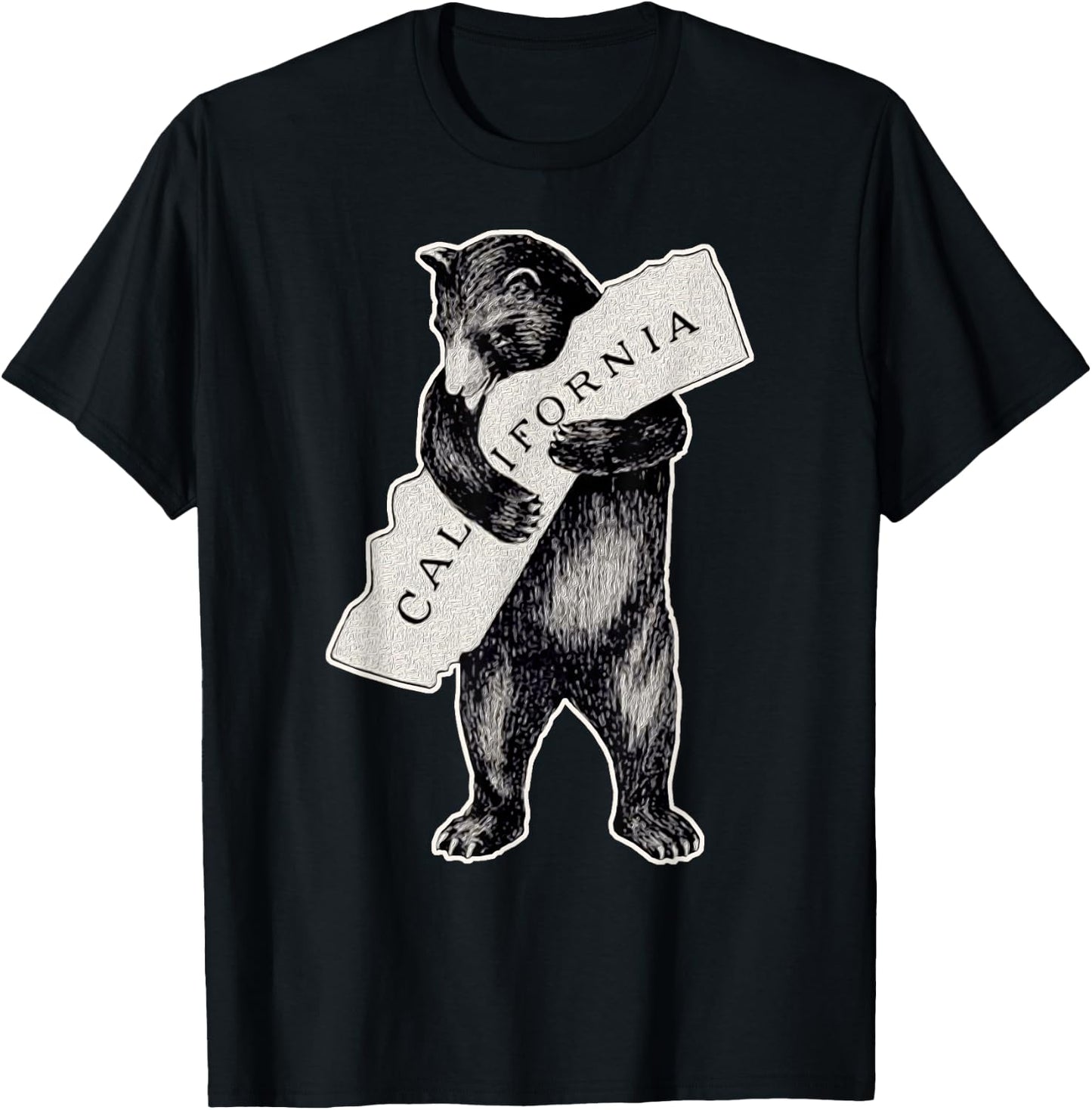 California Love Art-Retro Cali Bear Hug California T-Shirt - T-Shirt | Black