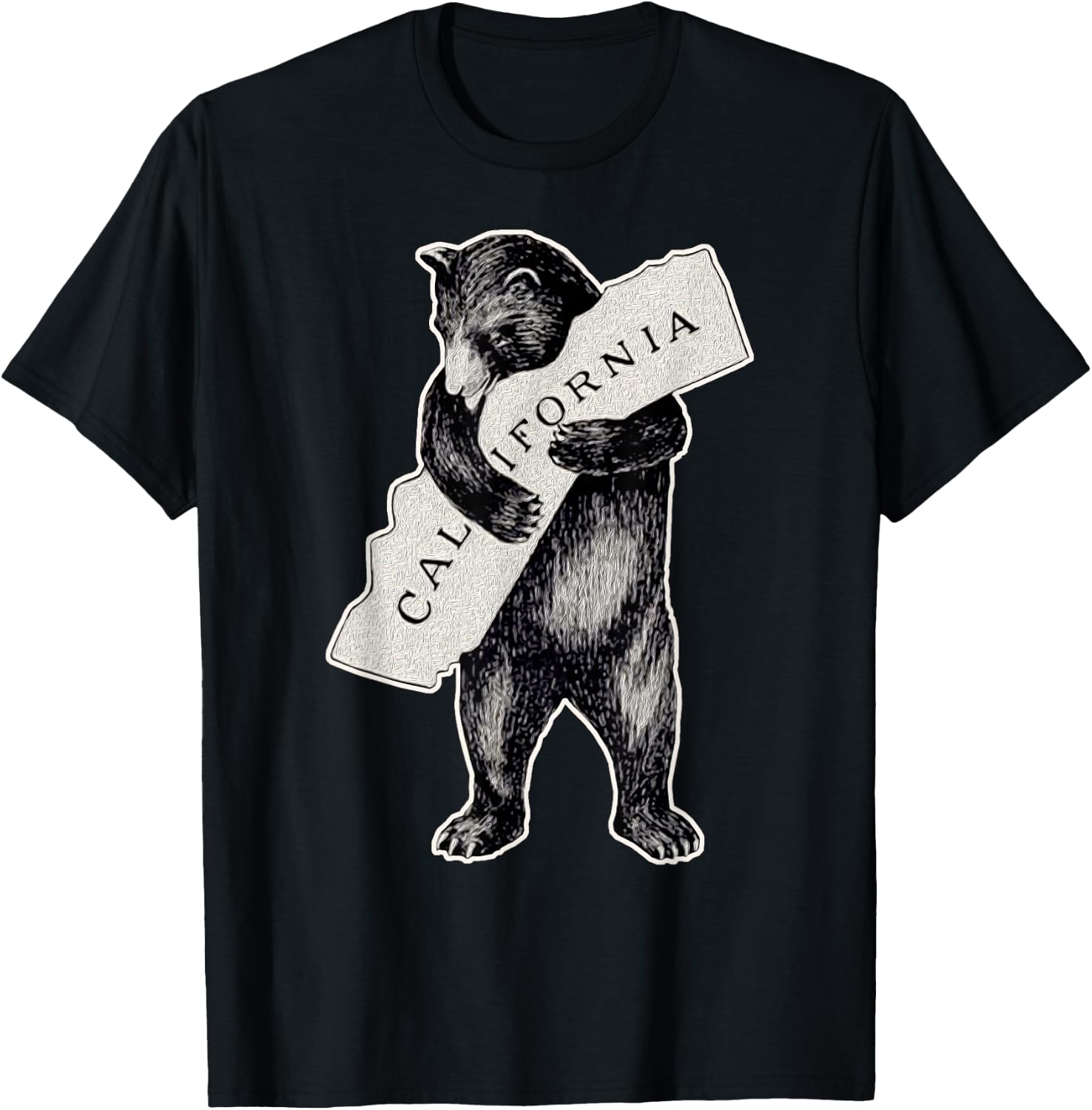 California Love Art-Retro Cali Bear Hug California T-Shirt - T-Shirt | Black