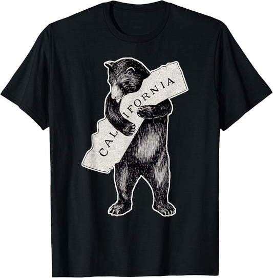 California Love Art-Retro Cali Bear Hug California T-Shirt - T-Shirt | Black