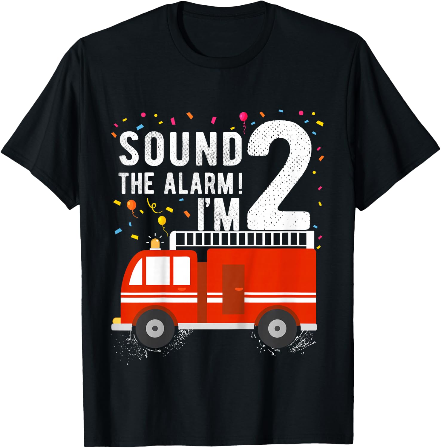 Fire Truck 2nd Birthday Boy 2 Year Old Firefighter T-Shirt - T-Shirt | Black