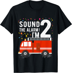 Fire Truck 2nd Birthday Boy 2 Year Old Firefighter T-Shirt - T-Shirt | Black