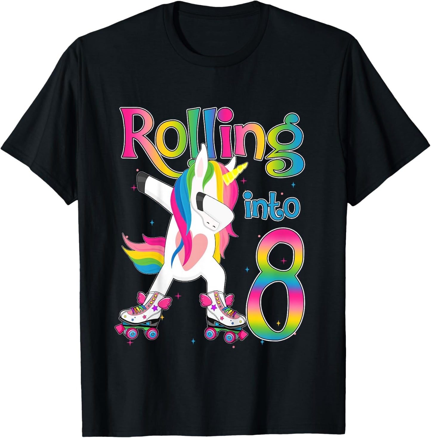 Rolling Into 8 years Let's Roll I'm Turning 8 Roller Skate T-Shirt - T-Shirt | Black