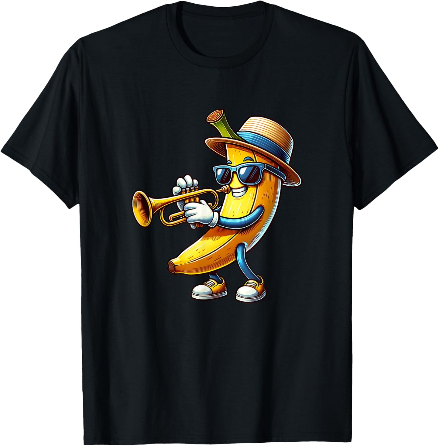 Cool Banana Playing Trumpet Musician Cartoon T-Shirt - T-Shirt | Black