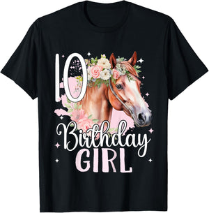 Kids 10th Birthday Horse Girl Riding 10 Years Old Girl Ten Girl T-Shirt - T-Shirt | Black