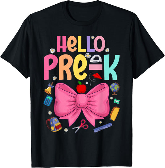 Hello Pre-K Preschool Back to School First Day Teacher Kids T-Shirt - T-Shirt | Black