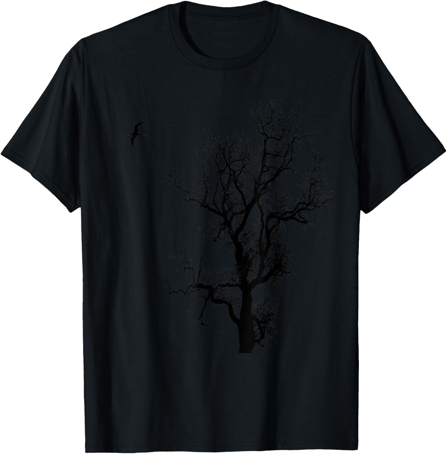 Tree and Bird Nature Black Graphic T-Shirt - T-Shirt | Black