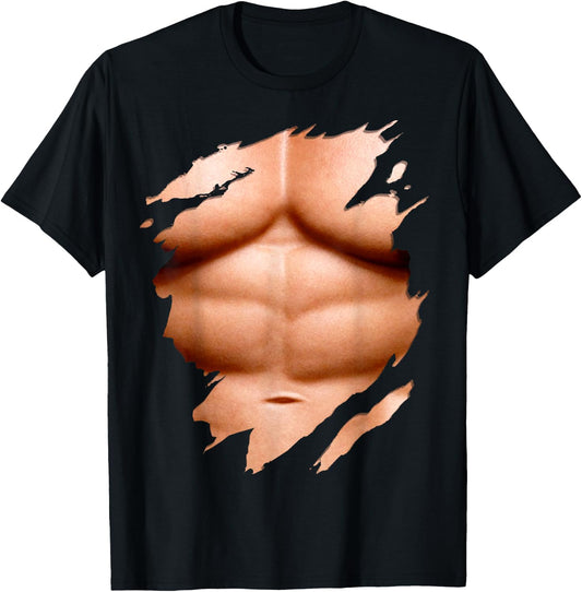 Huge Chest Six Pack Abs Muscles Bodybuilder T-Shirt - T-Shirt | Black