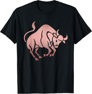 Rose Gold Taurus Bull Symbol Zodiac Star Sign T-Shirt - T-Shirt | Black