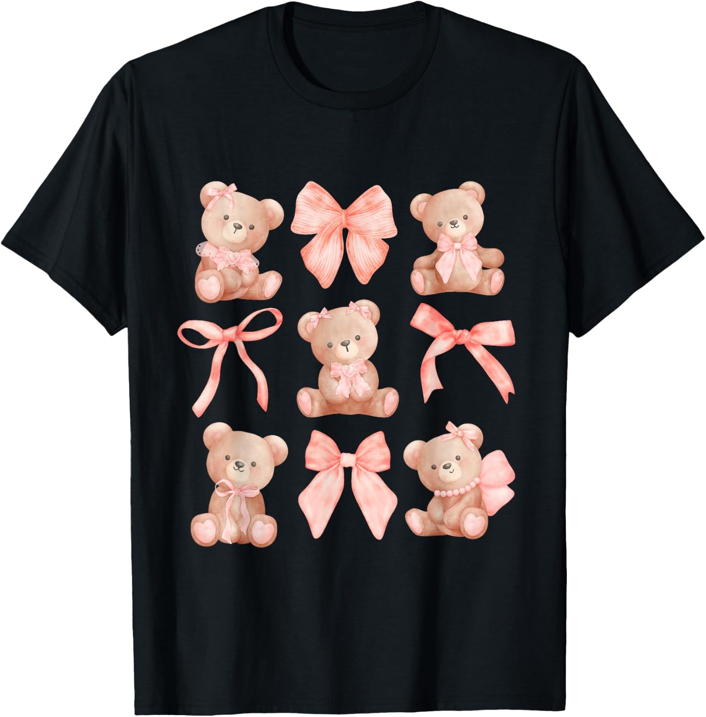 Coquette Teddy Bears Pink Bow Cute Women Girl Birthday T-Shirt - T-Shirt | Black