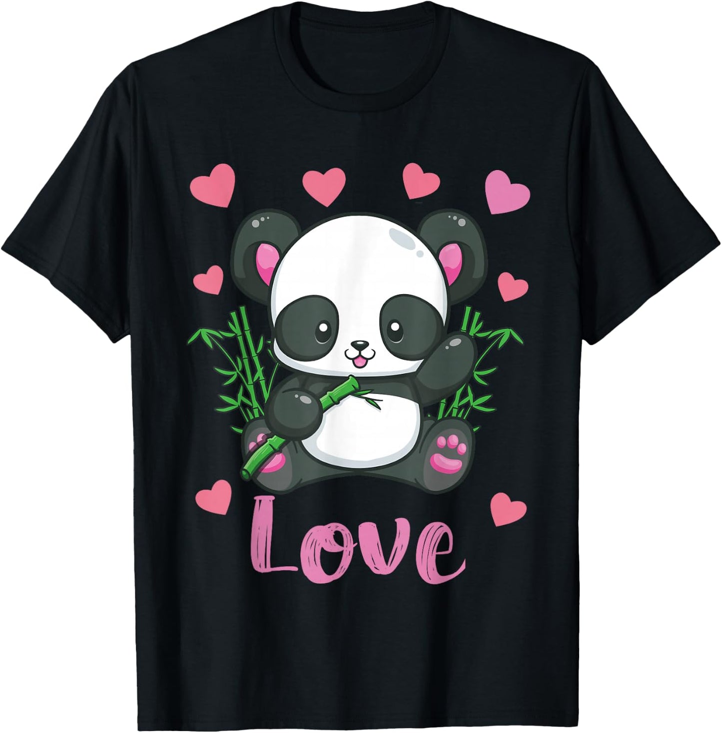Panda Valentines Day Shirt Hearts Love Women Girls Gift T-Shirt - T-Shirt | Black