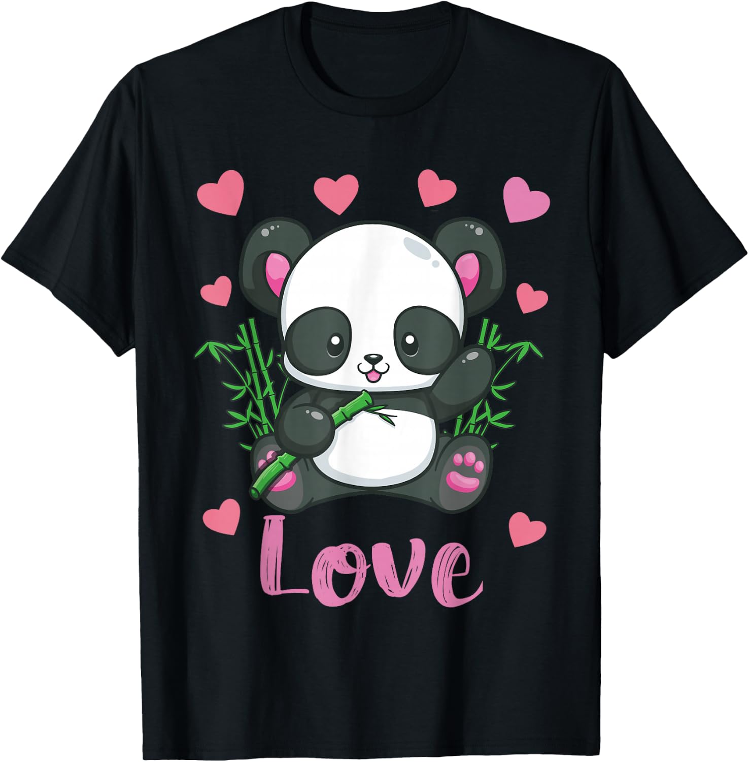Panda Valentines Day Shirt Hearts Love Women Girls Gift T-Shirt - T-Shirt | Black