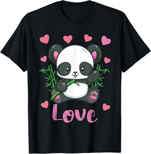 Panda Valentines Day Shirt Hearts Love Women Girls Gift T-Shirt - T-Shirt | Black