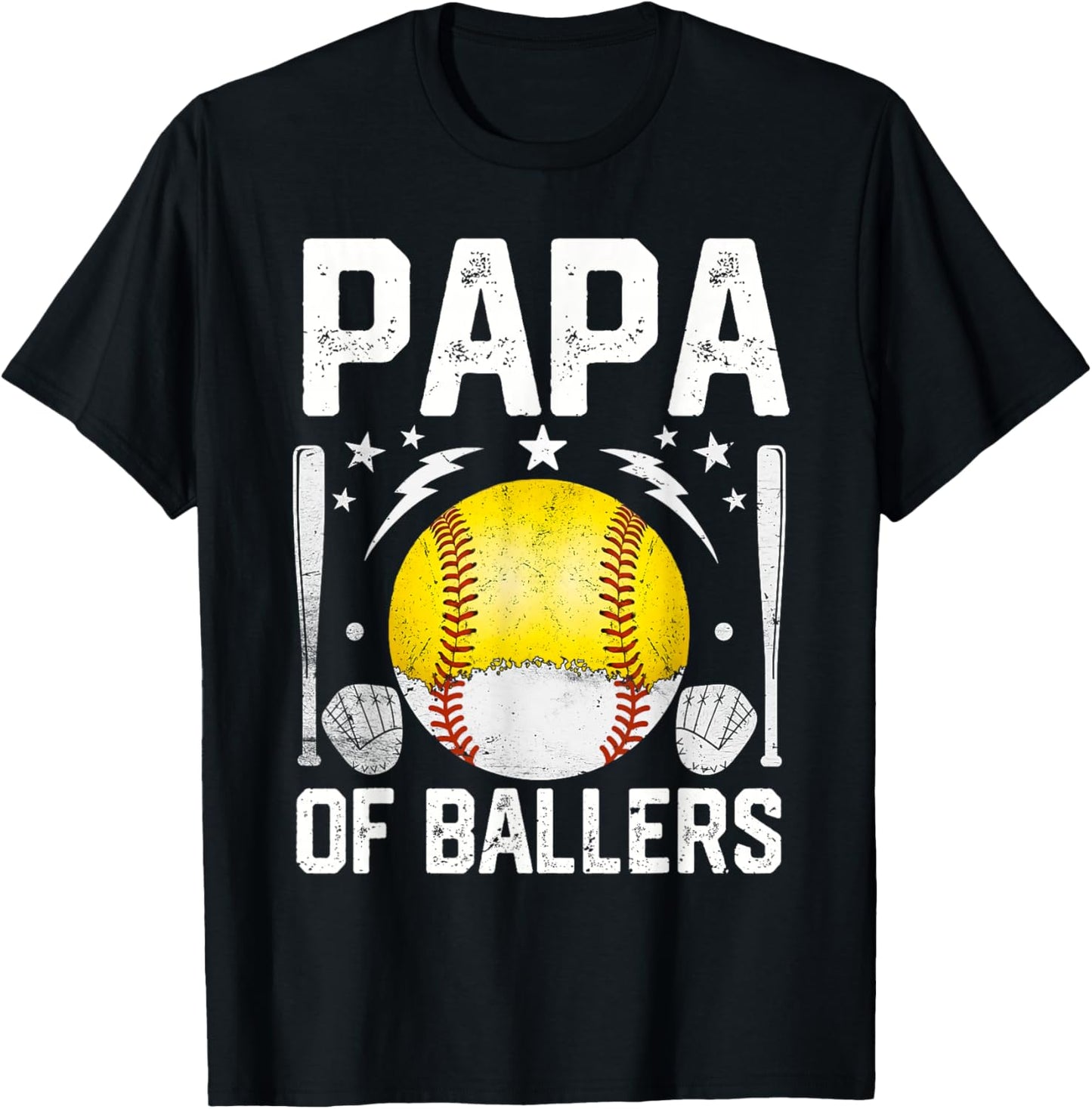 Papa of Ballers Fathers Day Funny Baseball Softball Men T-Shirt - T-Shirt | Black