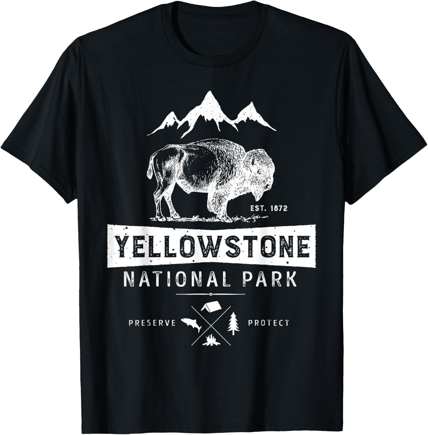 Yellowstone National Park T Shirt US Bison Buffalo Vintage T-Shirt - T-Shirt | Black