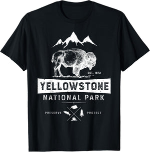 Yellowstone National Park T Shirt US Bison Buffalo Vintage T-Shirt - T-Shirt | Black