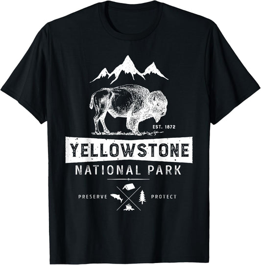 Yellowstone National Park T Shirt US Bison Buffalo Vintage T-Shirt - T-Shirt | Black