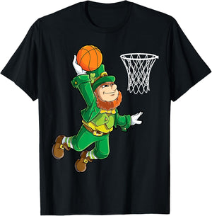Leprechaun Basketball Dunk St Patricks Day Boys Men Sports T-Shirt - T-Shirt | Black