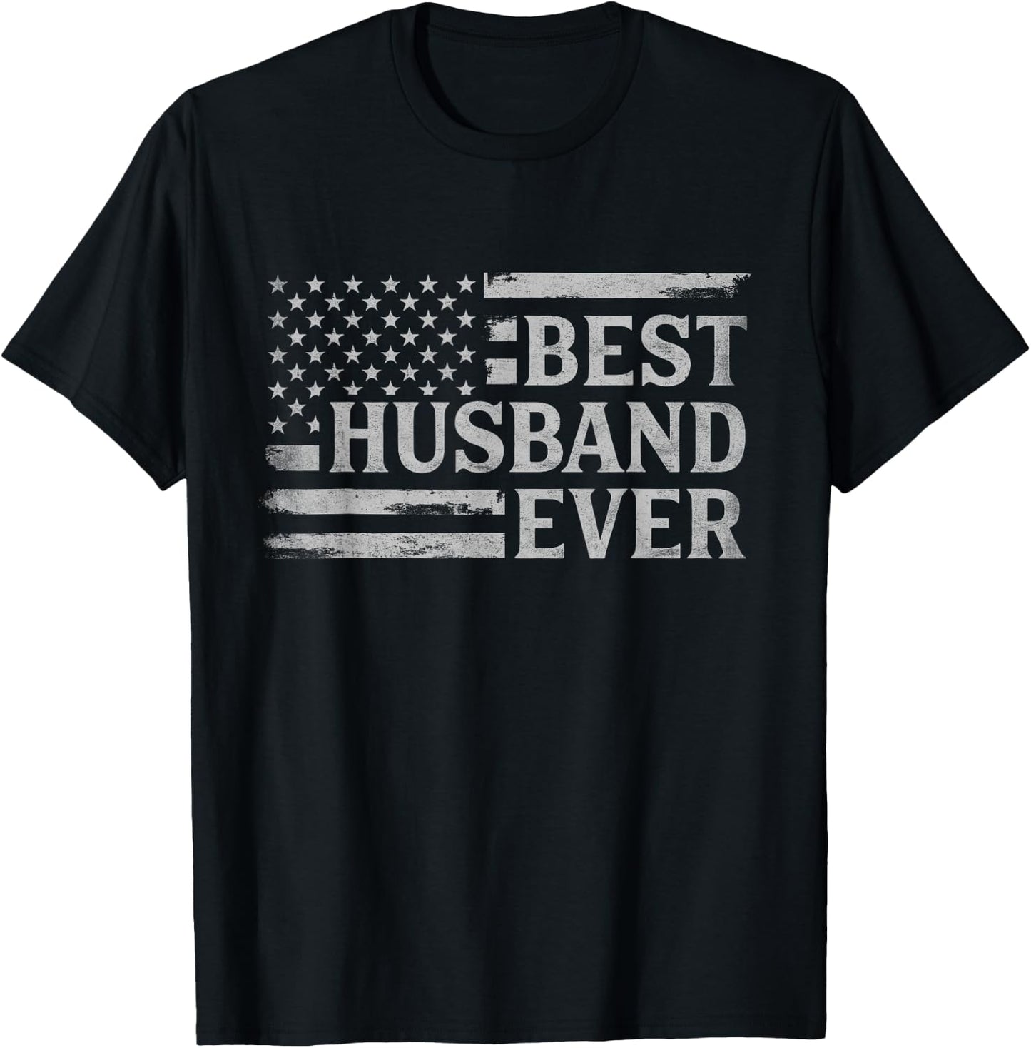 Best Husband Ever Grey Vintage USA Flag Father's Day T-Shirt - T-Shirt | Black
