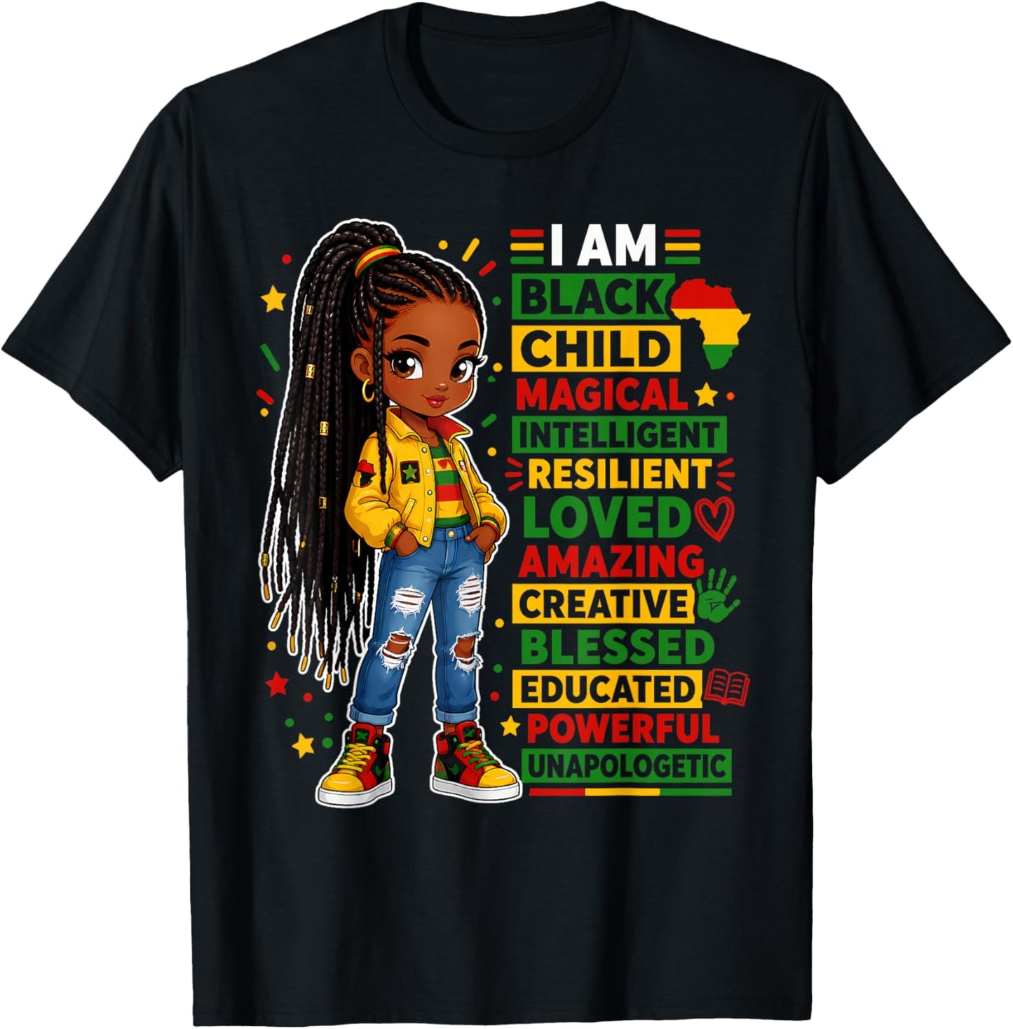 Juneteenth Shirts Girls I Am Black Child African American T-Shirt - T-Shirt | Black