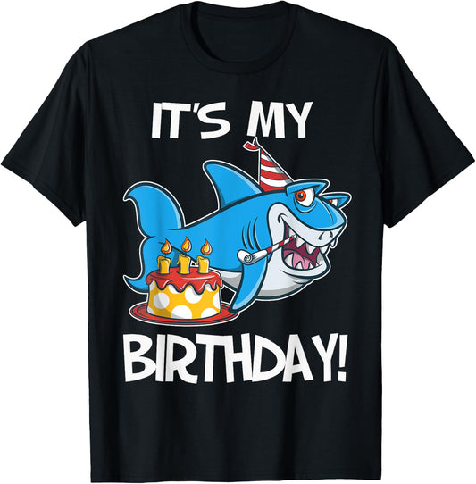 It's My Birthday Shark T Shirt Gift Girls Boys Adults T-Shirt - T-Shirt | Black