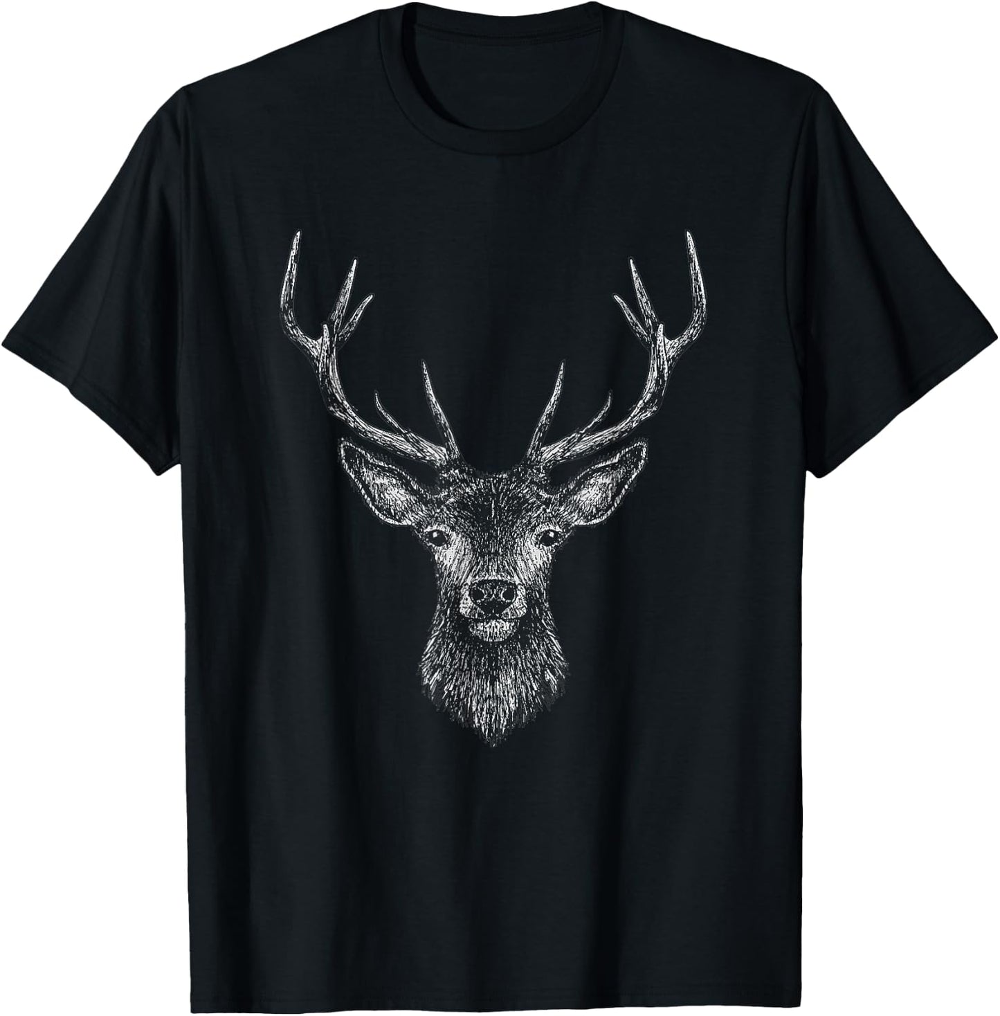 Hand Drawn Buck Deer Style Antlers T-Shirt - T-Shirt | Black