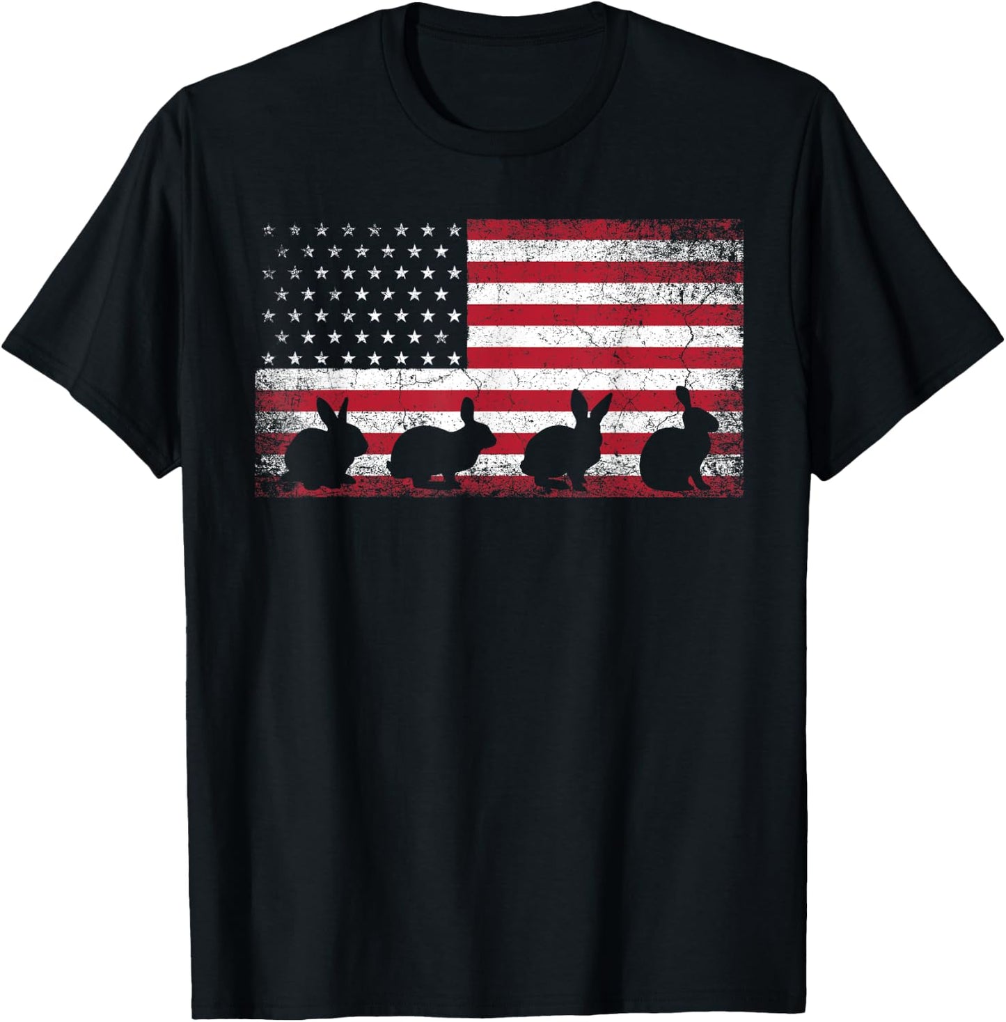 Retro Easter Bunny Rabbit Vintage 4th of July American Flag T-Shirt - T-Shirt | Black