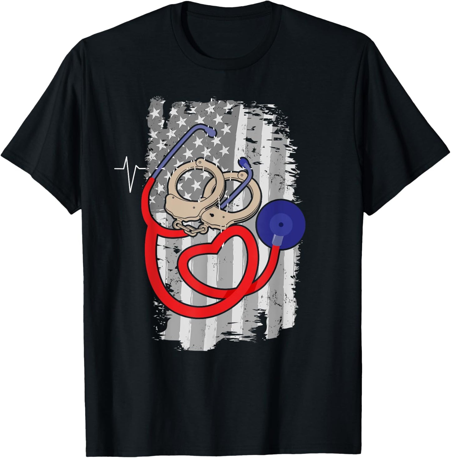 Correctional Nursing T Shirt - American Flag Patriotic T-Shirt - T-Shirt | Black
