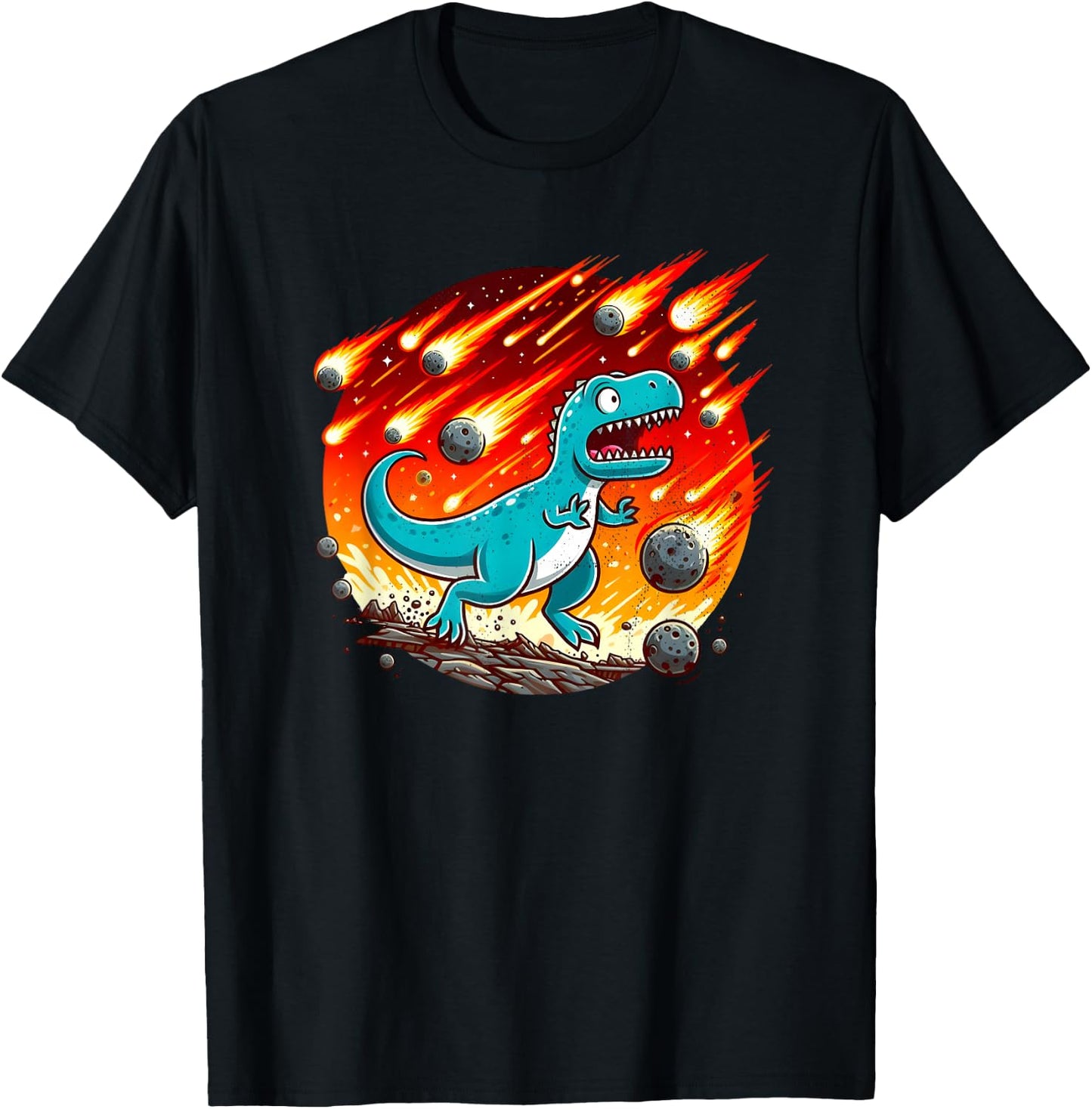 Dinosaur Running from Meteor Shower - Paleontologist T-Shirt - T-Shirt | Black