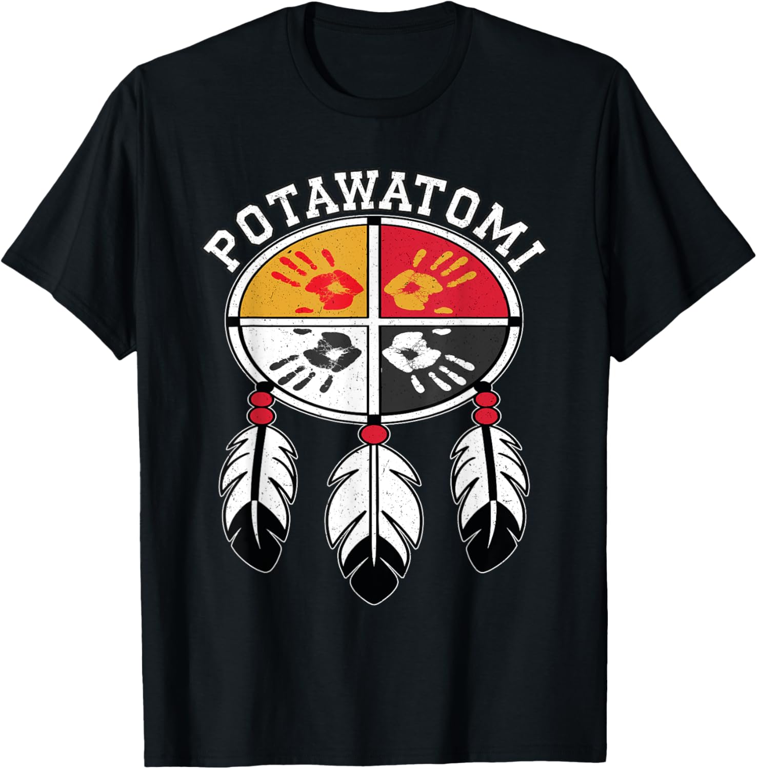 Potawatomi Medicine Wheel Indigenous Native American Tribe T-Shirt - T-Shirt | Black
